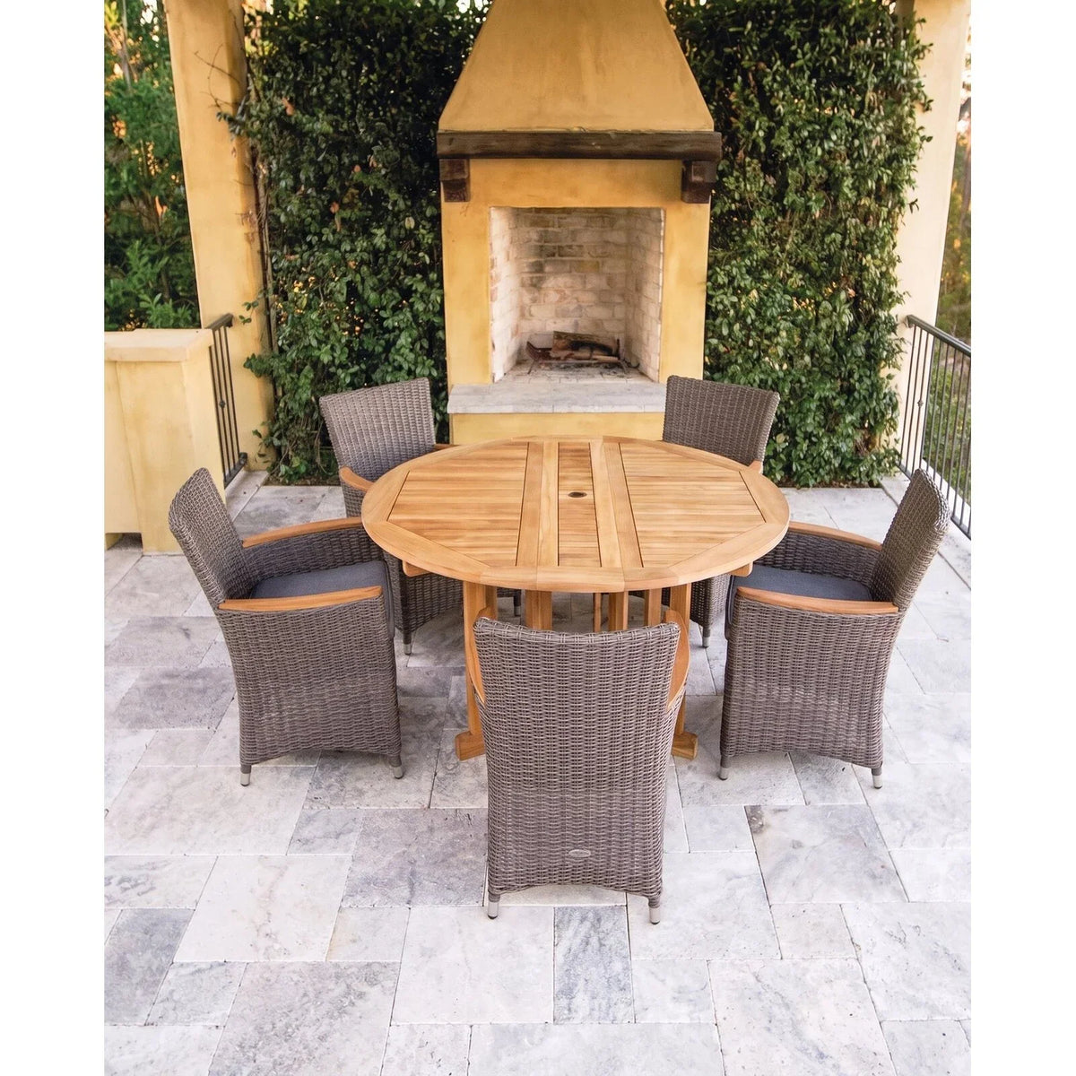 Royal Teak Drop Leaf 60" Round Dining Table with Umbrella Hole 2