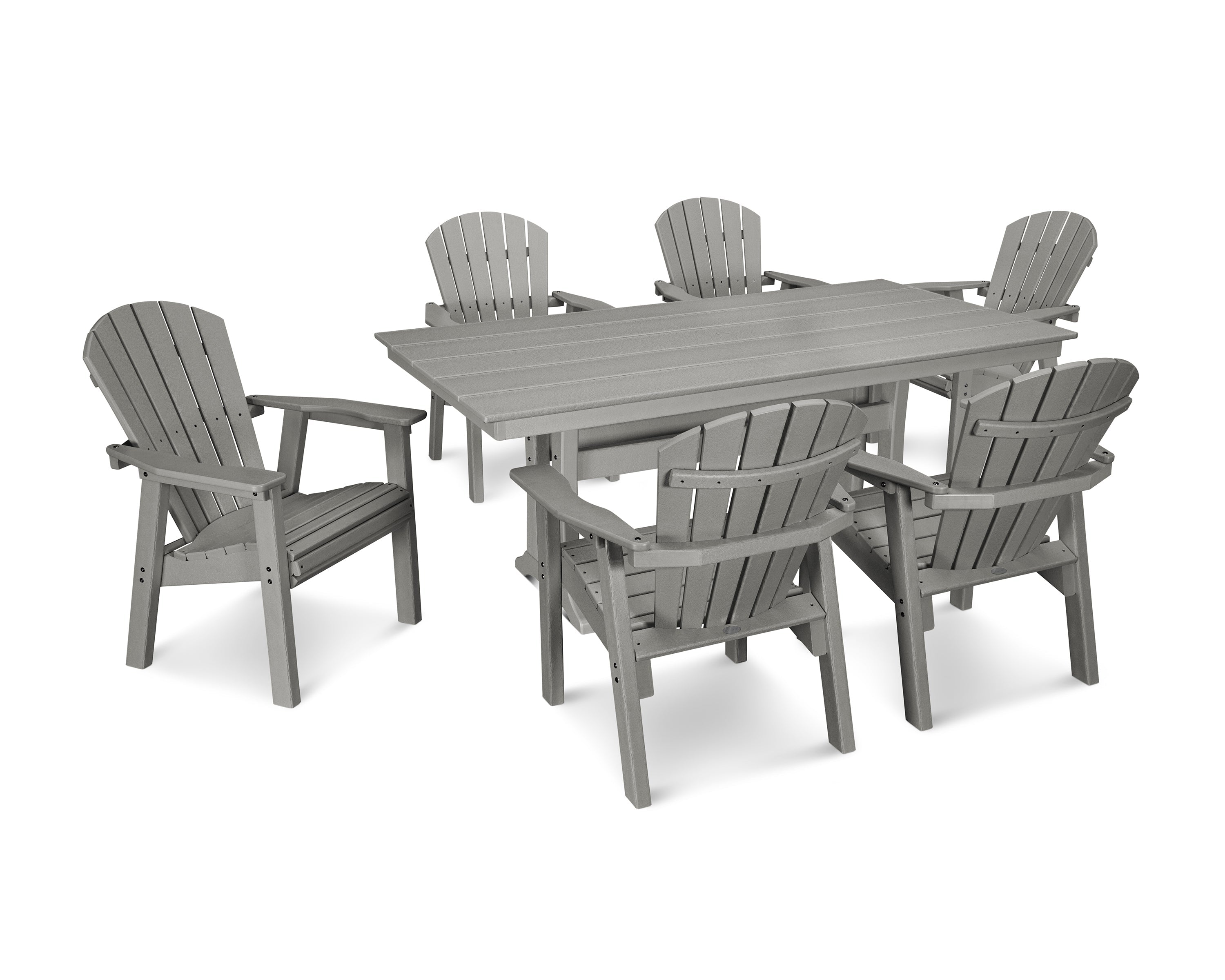 Seashell 7-Piece Farmhouse Dining Set with Trestle Legs 1