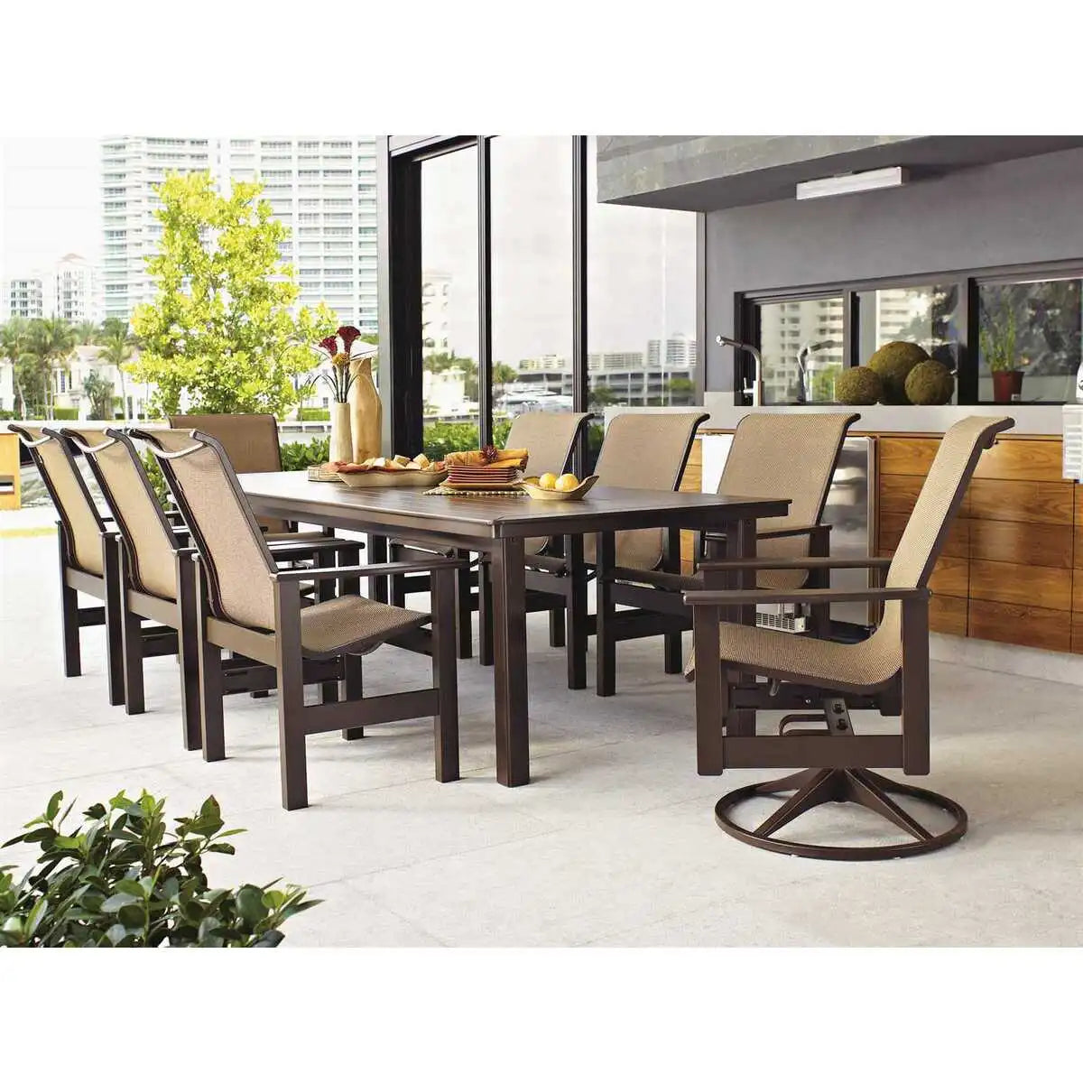 Telescope Casual 42" x 120" Rectangular MGP/Aluminum Extension Table with Umbrella Hole-3