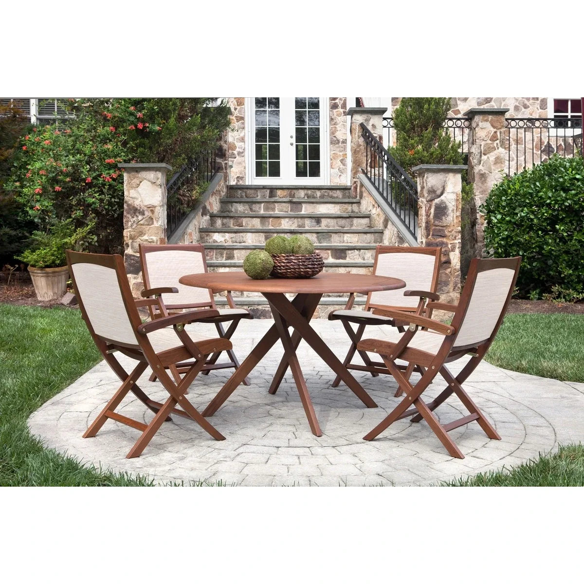 Topaz Folding Sling Dining Arm Chair - Beige