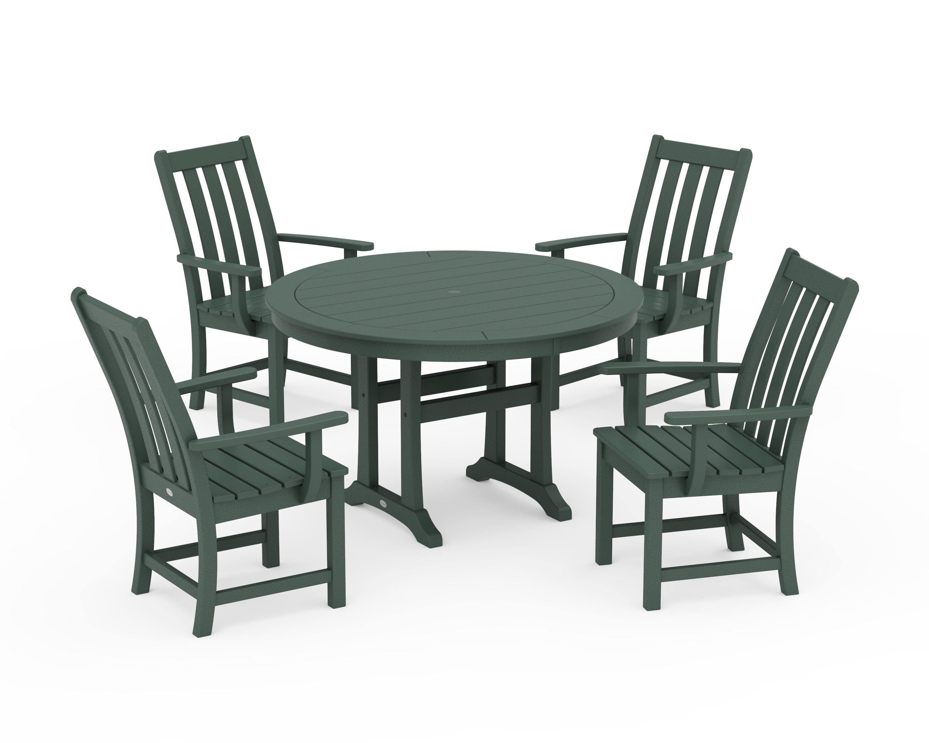 Vineyard 5-Piece Round Dining Set with Trestle Legs 2