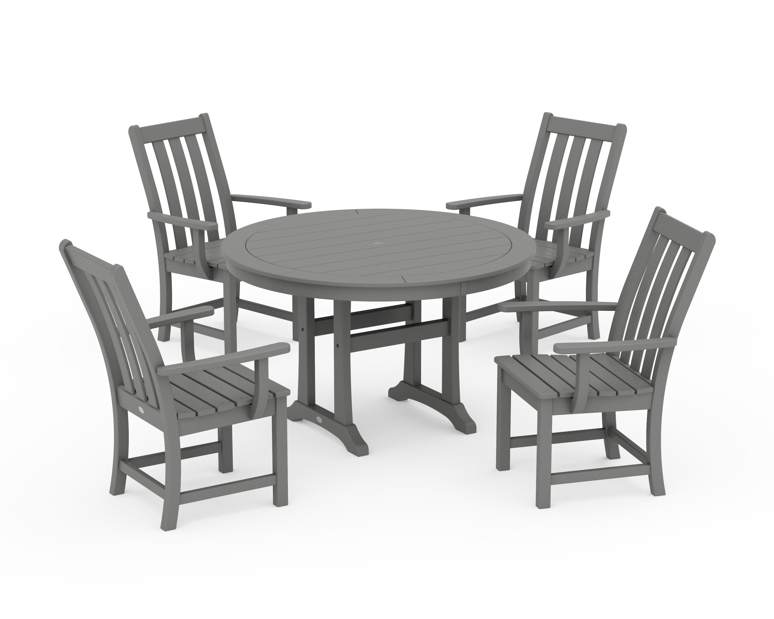 Vineyard 5-Piece Round Dining Set with Trestle Legs 1