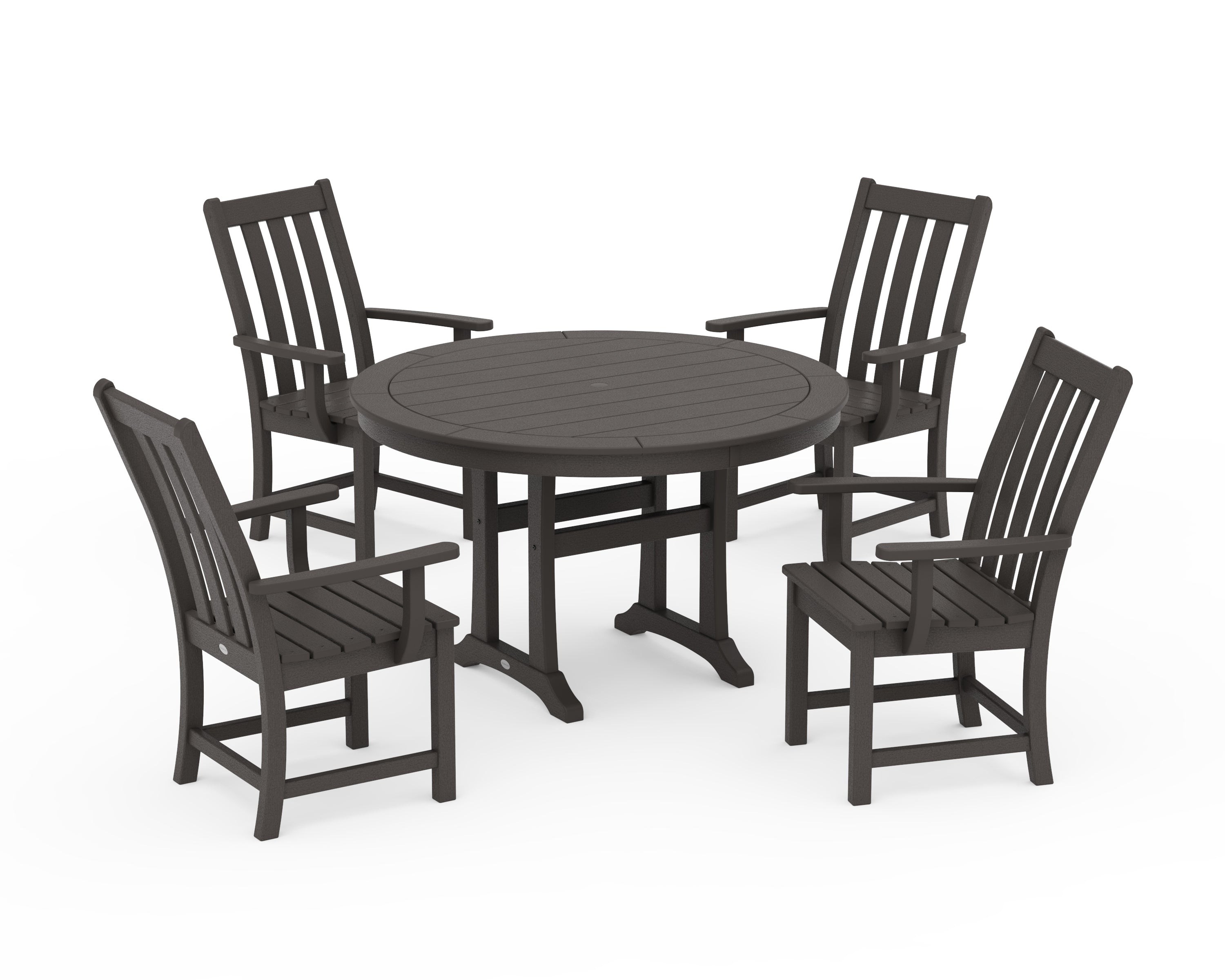 Vineyard 5-Piece Round Dining Set with Trestle Legs 7