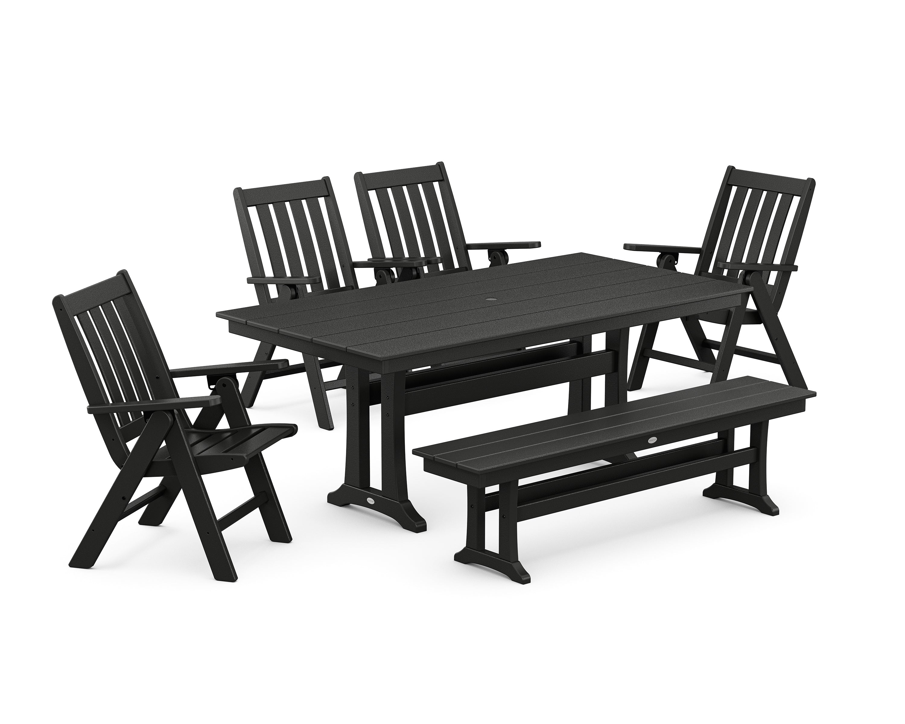 Vineyard 6-Piece Folding Chair Farmhouse Dining Set with Trestle Legs and Bench
