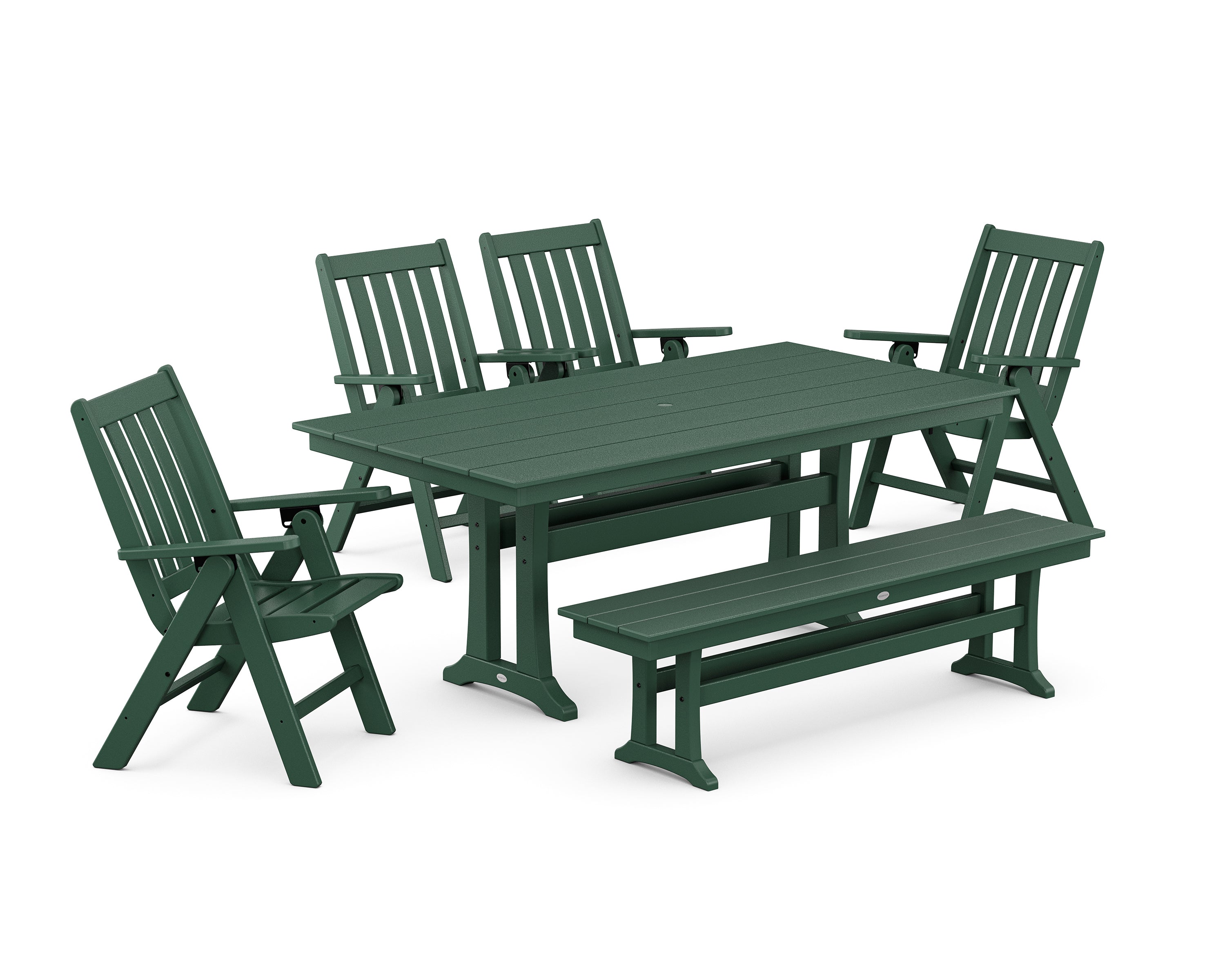 Vineyard 6-Piece Folding Chair Farmhouse Dining Set with Trestle Legs and Bench 2