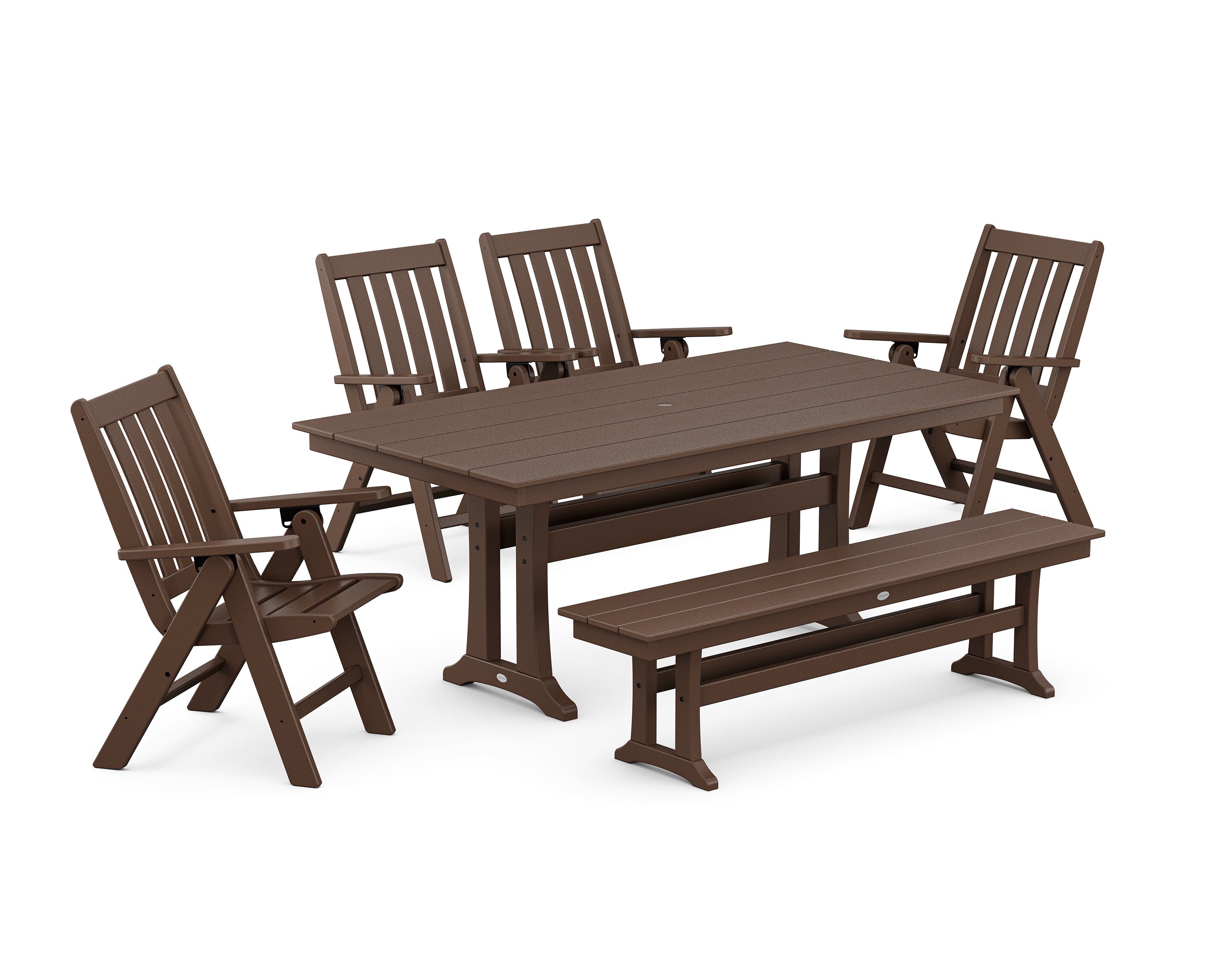 Vineyard 6-Piece Folding Chair Farmhouse Dining Set with Trestle Legs and Bench 9