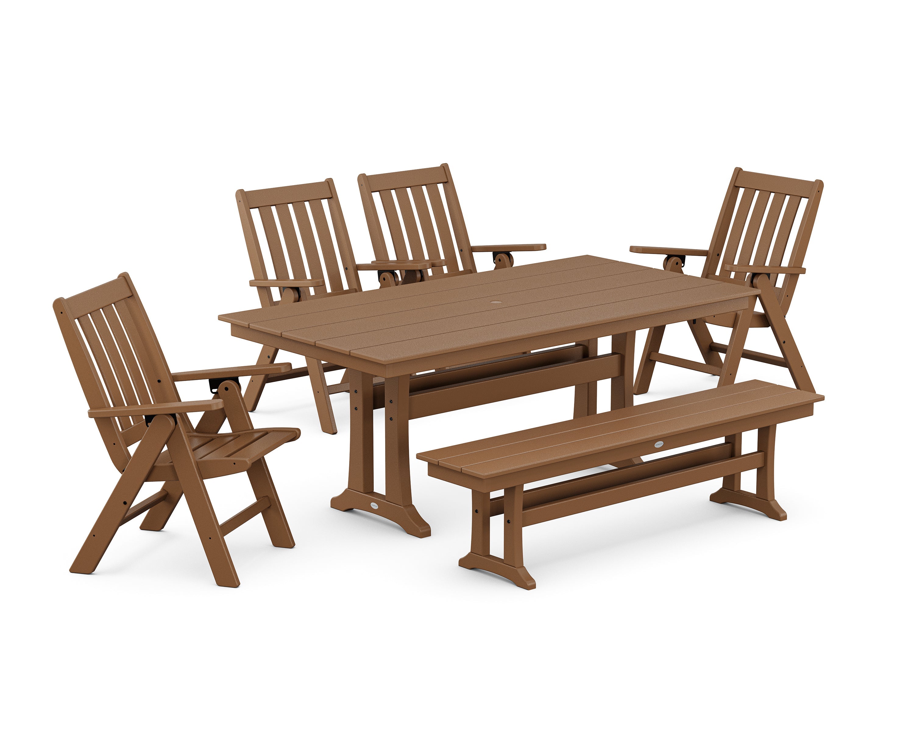 Vineyard 6-Piece Folding Chair Farmhouse Dining Set with Trestle Legs and Bench 3