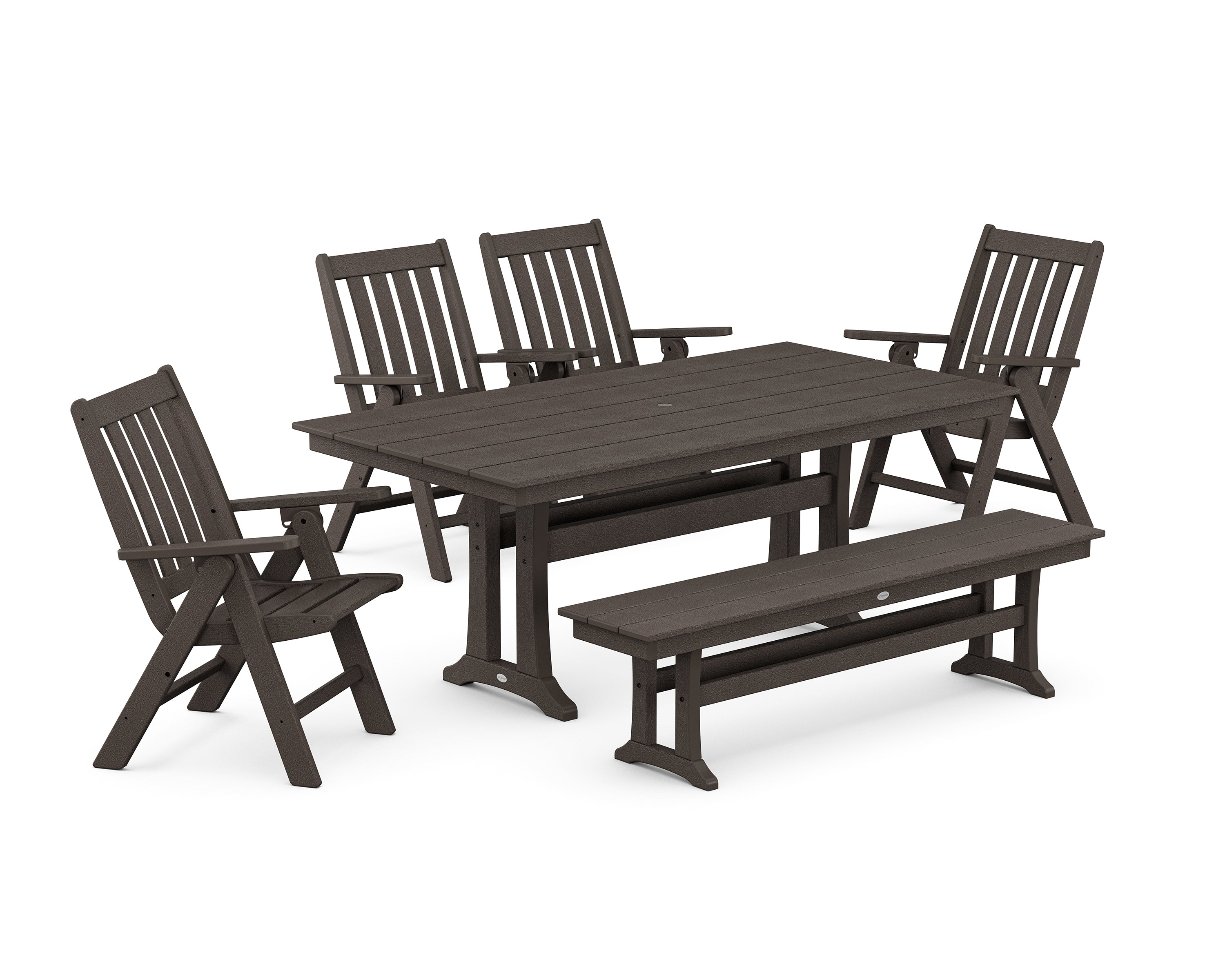 Vineyard 6-Piece Folding Chair Farmhouse Dining Set with Trestle Legs and Bench 6