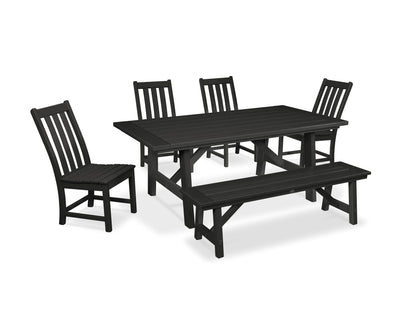 Vineyard 6-Piece Rustic Farmhouse Side Chair Dining Set with Bench