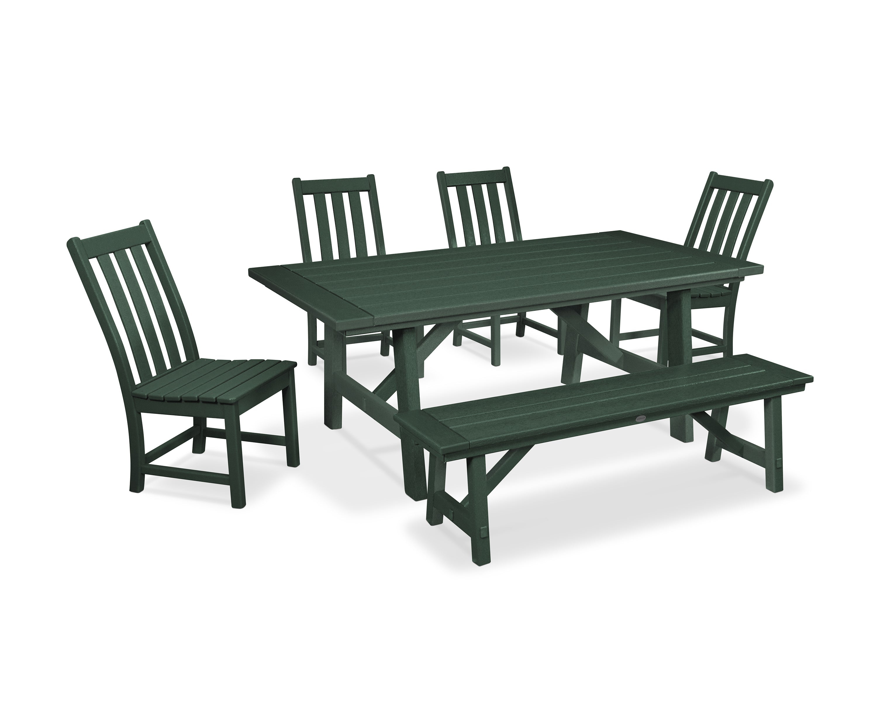 Vineyard 6-Piece Rustic Farmhouse Side Chair Dining Set with Bench 2