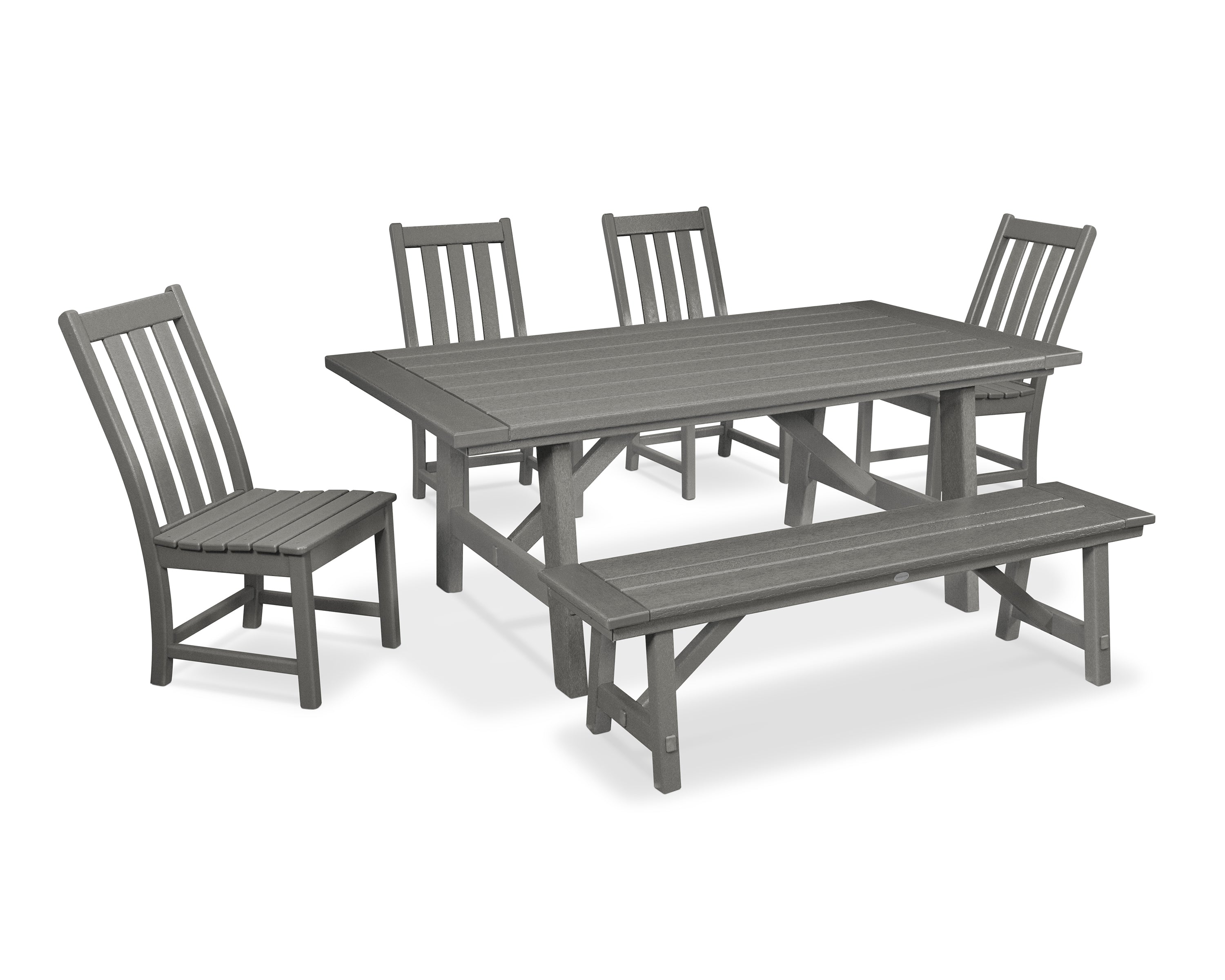 Vineyard 6-Piece Rustic Farmhouse Side Chair Dining Set with Bench 1