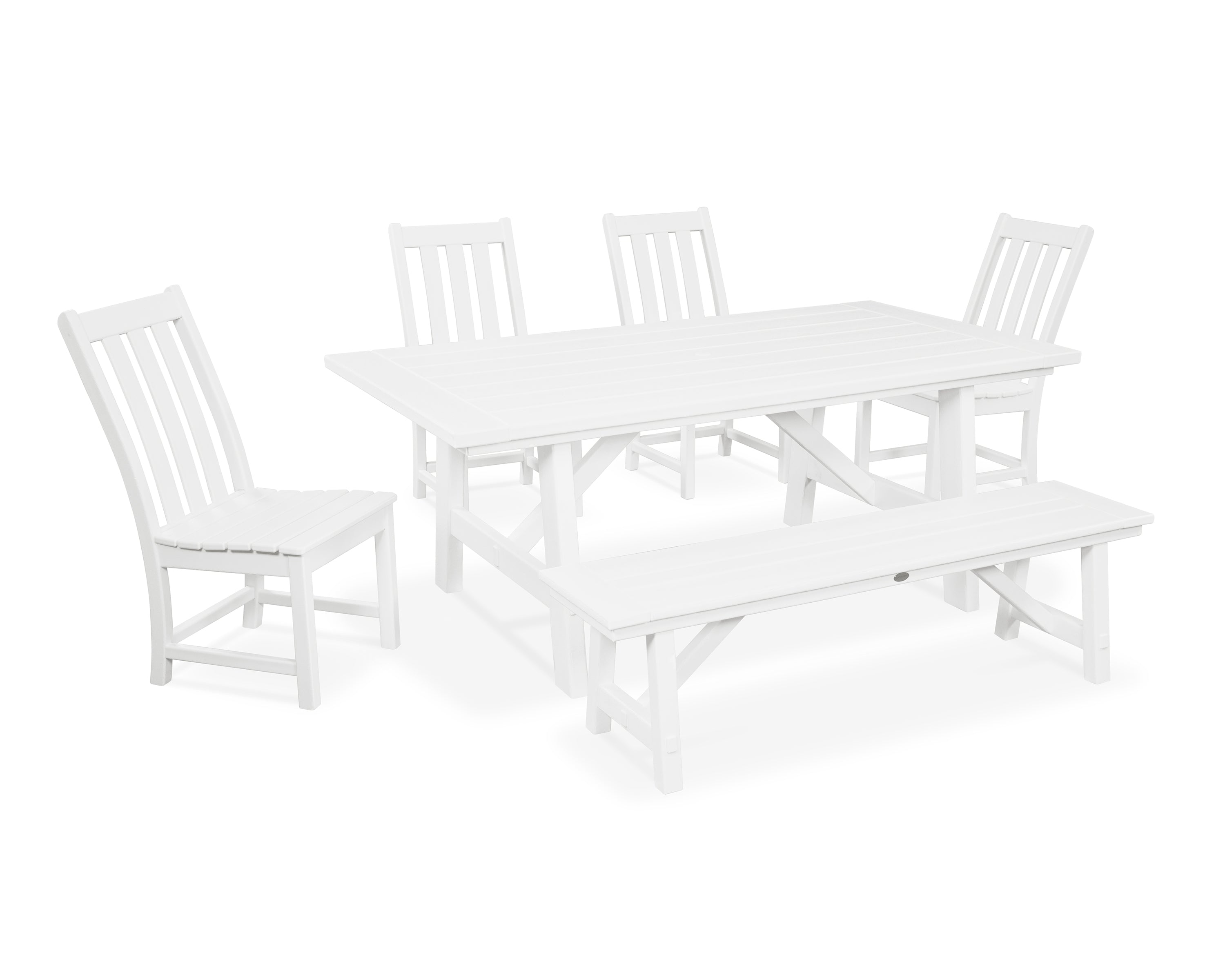 Vineyard 6-Piece Rustic Farmhouse Side Chair Dining Set with Bench 6