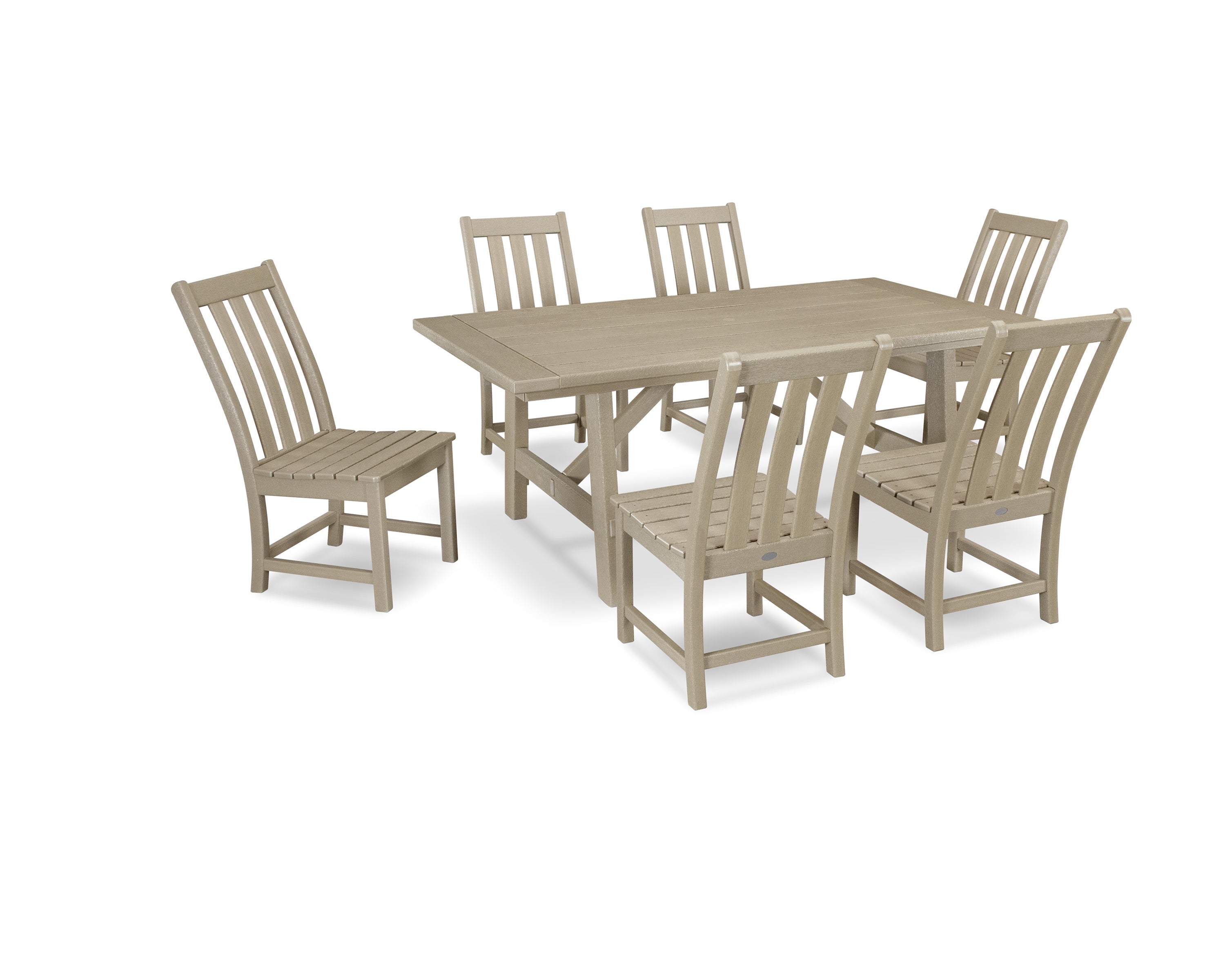 Vineyard 7-Piece Rustic Farmhouse Side Chair Dining Set 8