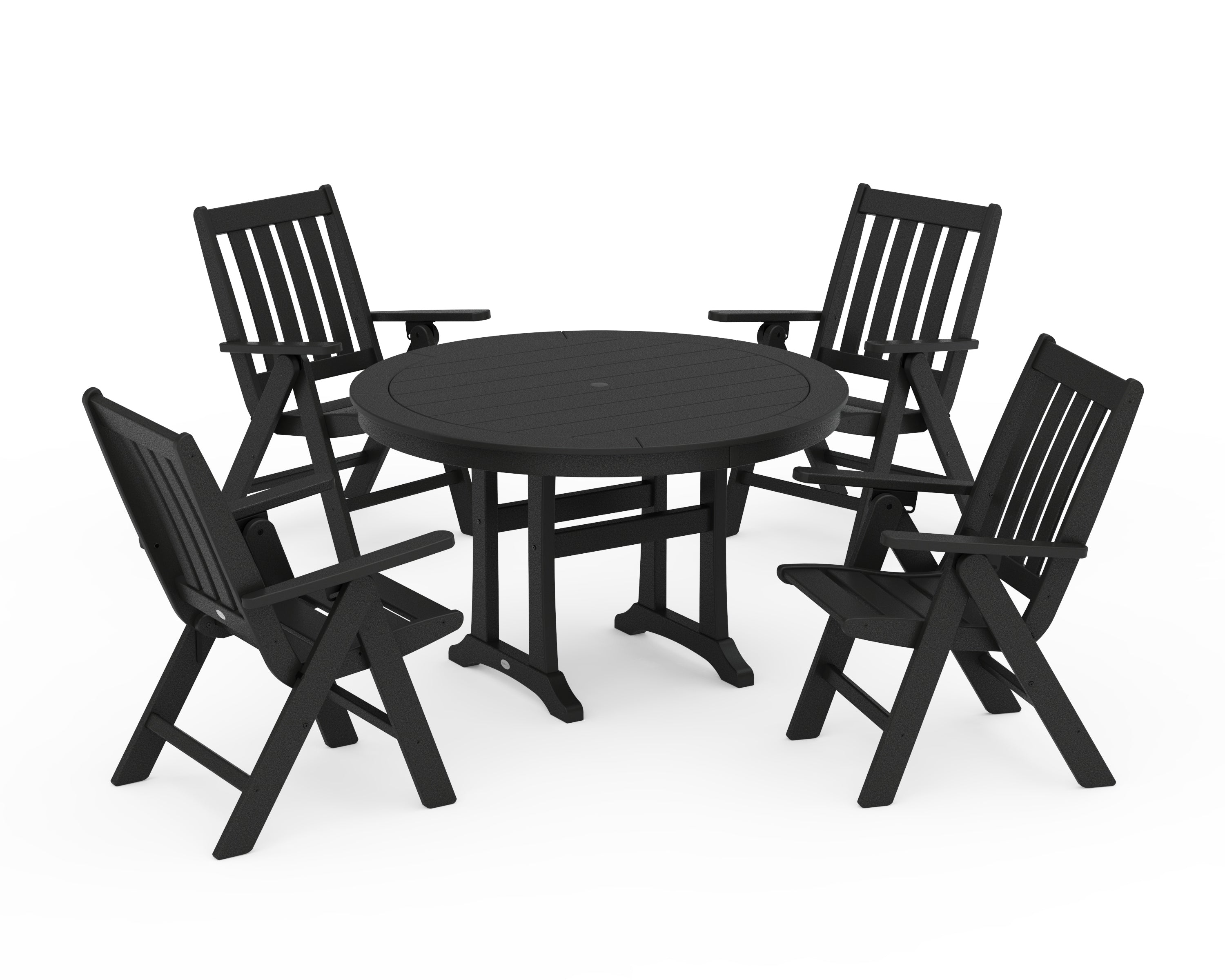 Vineyard Folding Chair 5-Piece Round Dining Set with Trestle Legs
