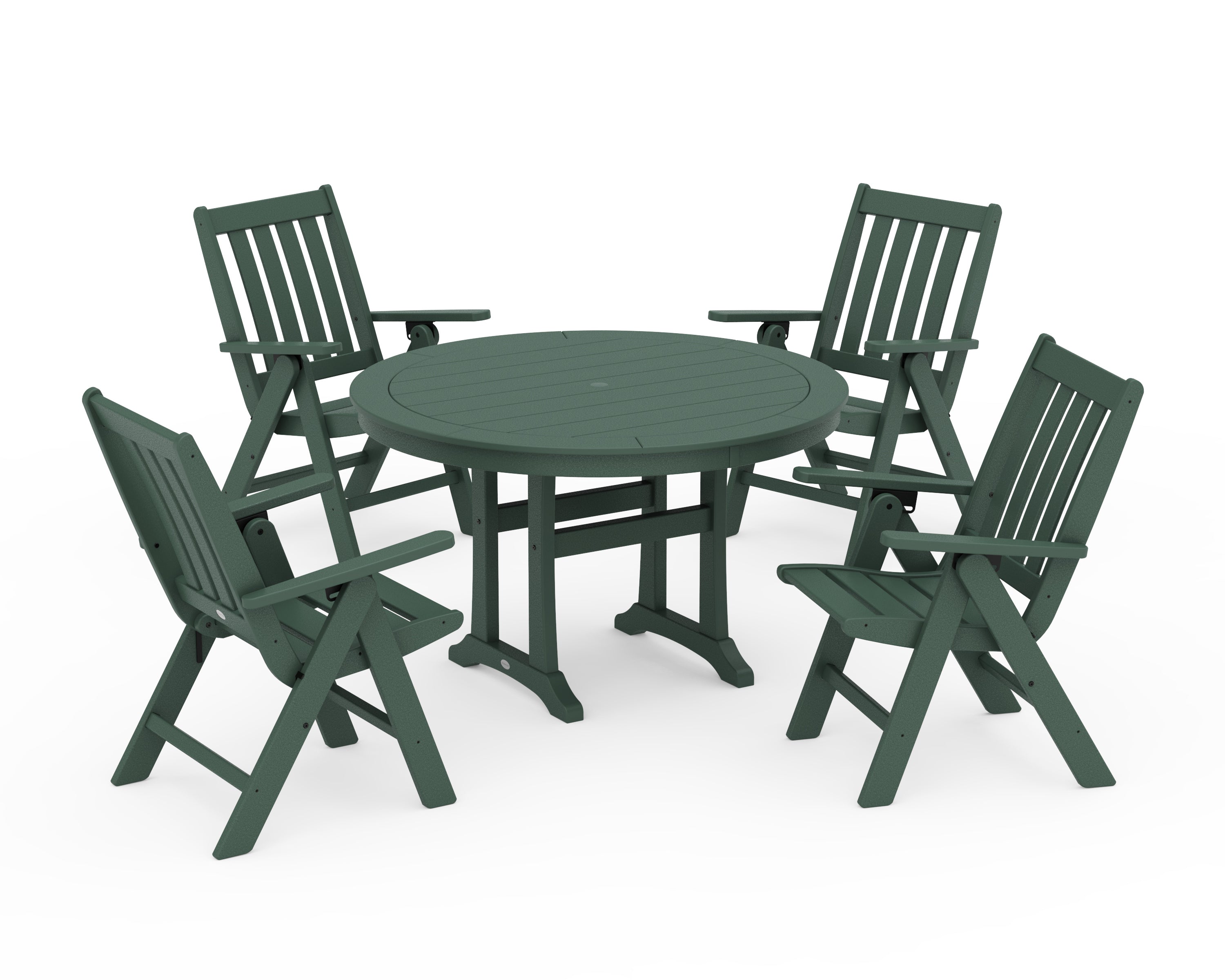 Vineyard Folding Chair 5-Piece Round Dining Set with Trestle Legs 2