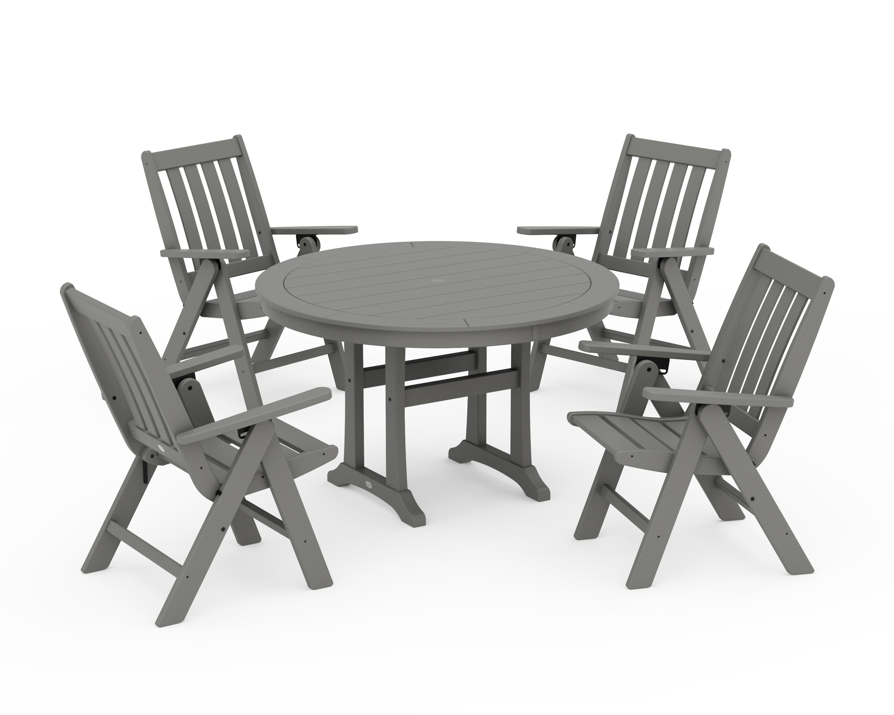 Vineyard Folding Chair 5-Piece Round Dining Set with Trestle Legs 1