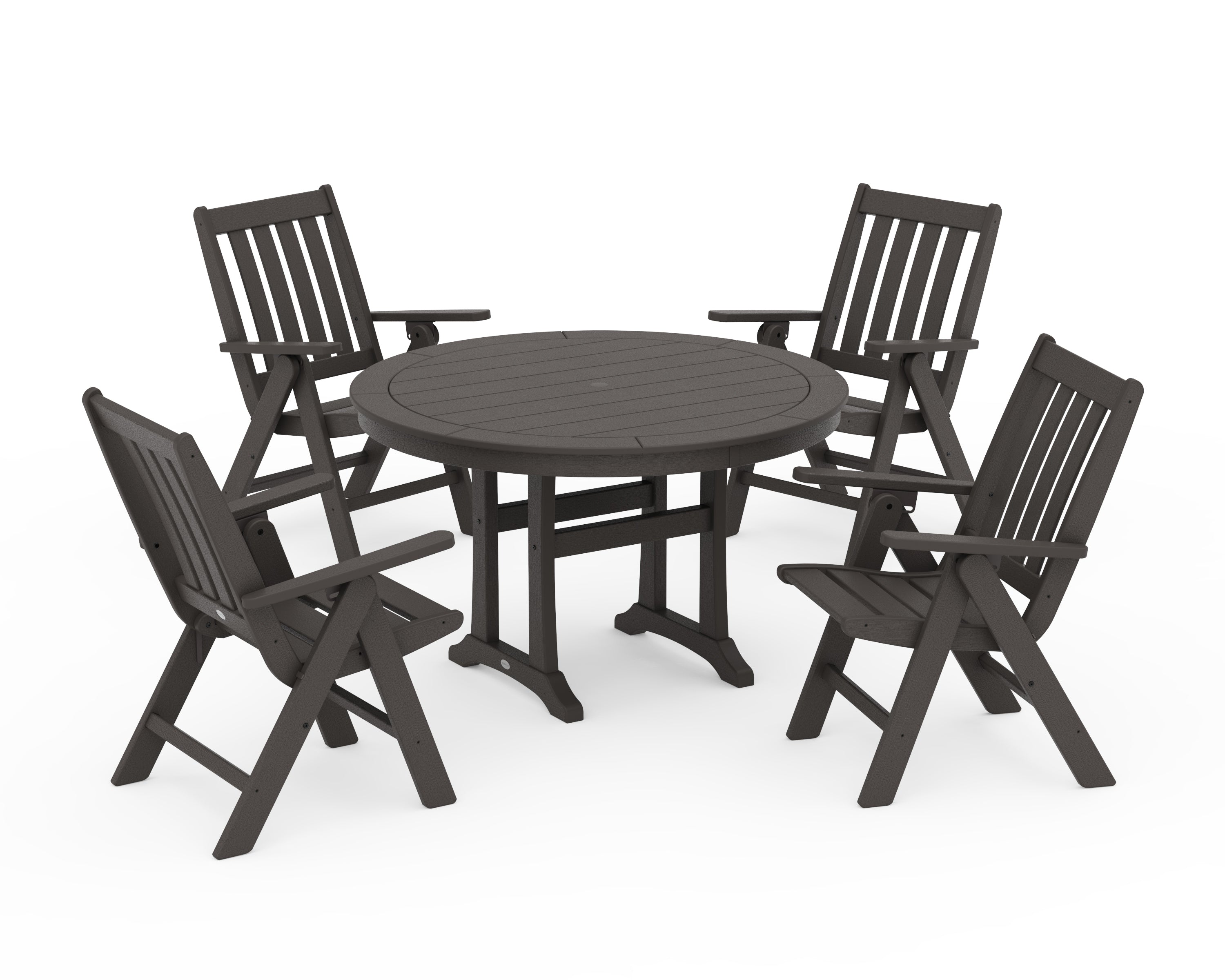 Vineyard Folding Chair 5-Piece Round Dining Set with Trestle Legs 7