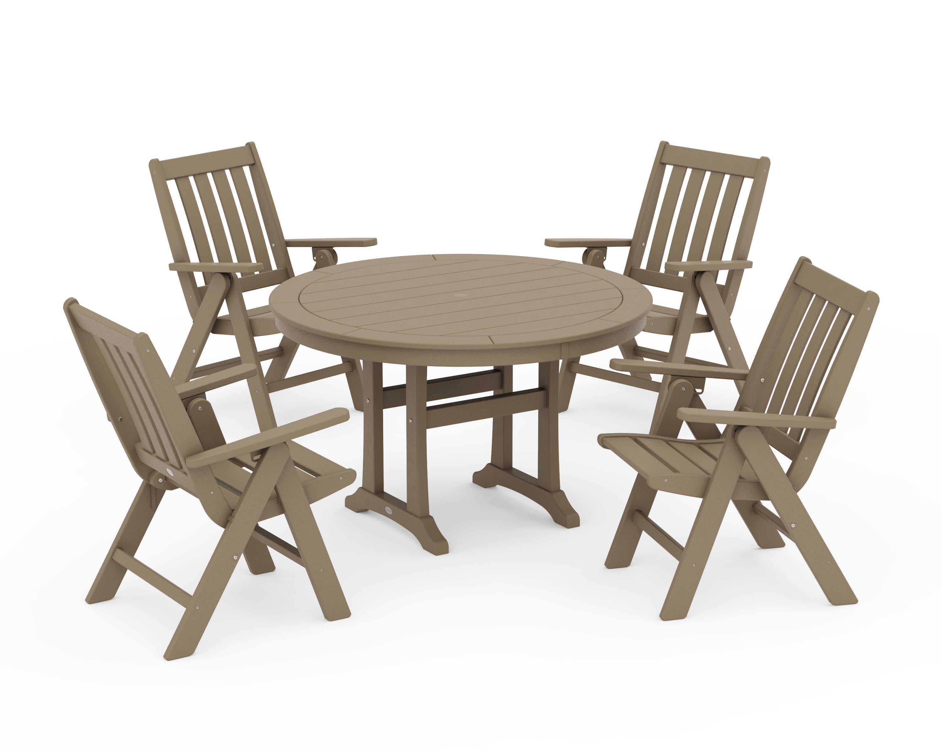 Vineyard Folding Chair 5-Piece Round Dining Set with Trestle Legs 8