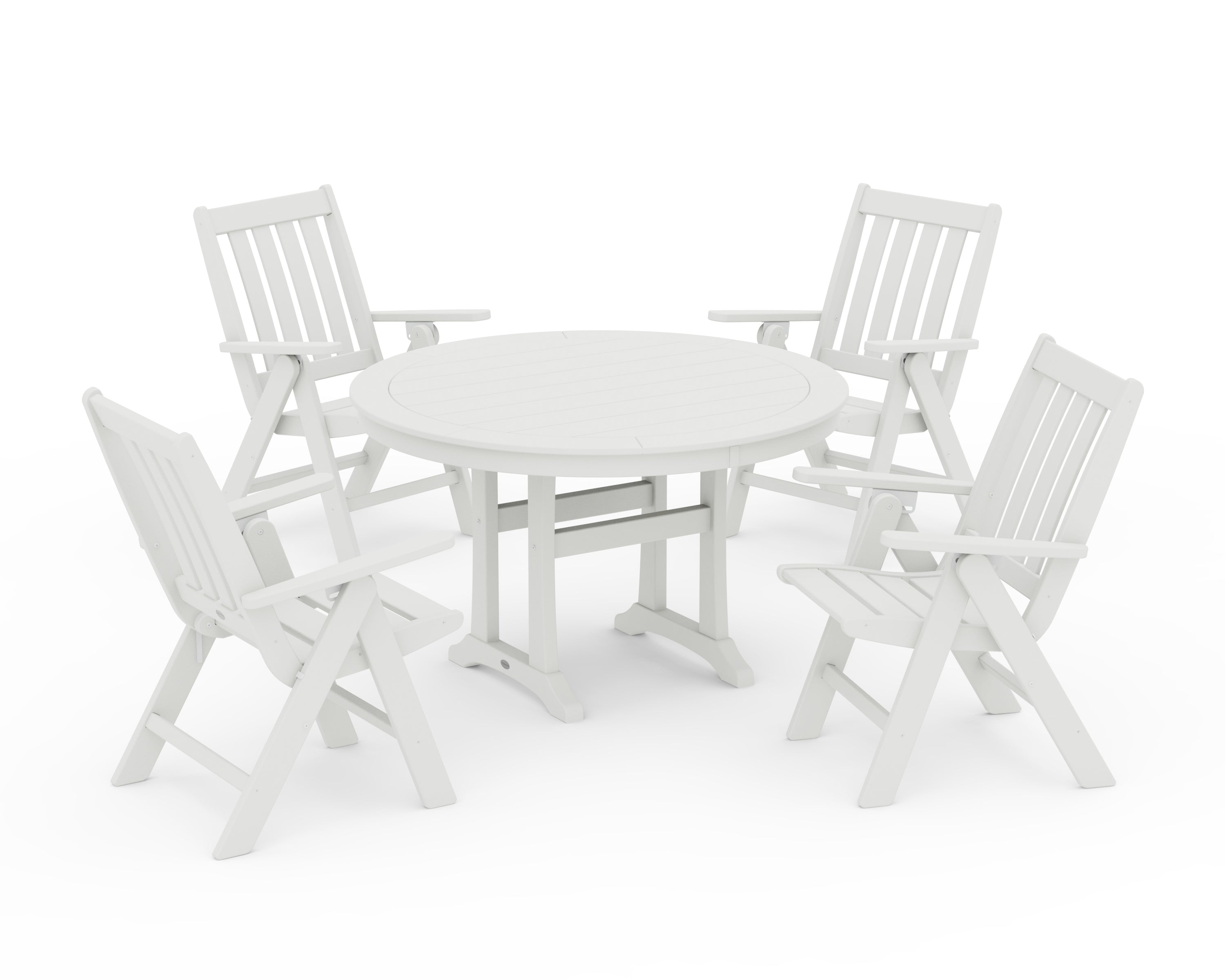 Vineyard Folding Chair 5-Piece Round Dining Set with Trestle Legs 9