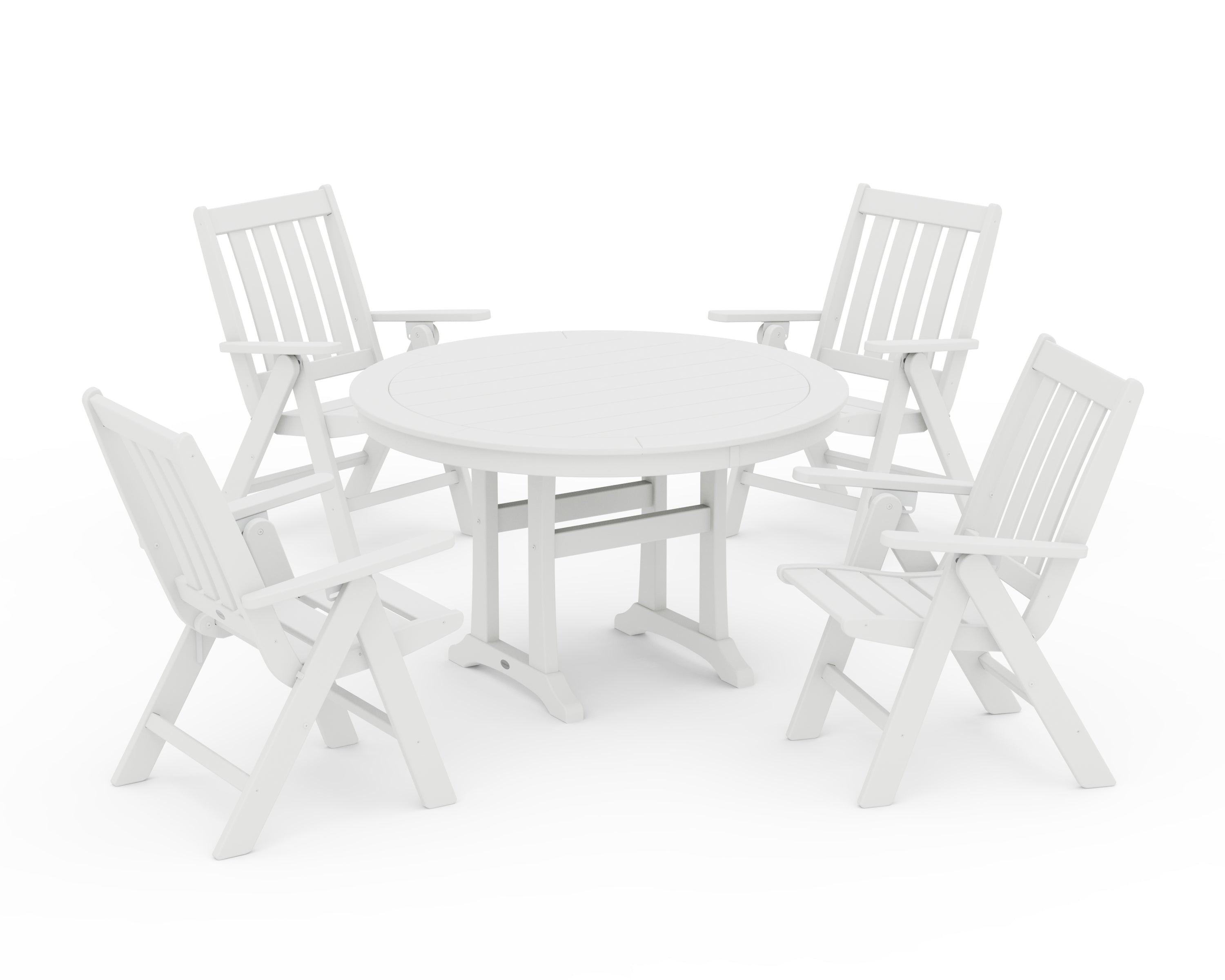 Vineyard Folding Chair 5-Piece Round Dining Set with Trestle Legs 6