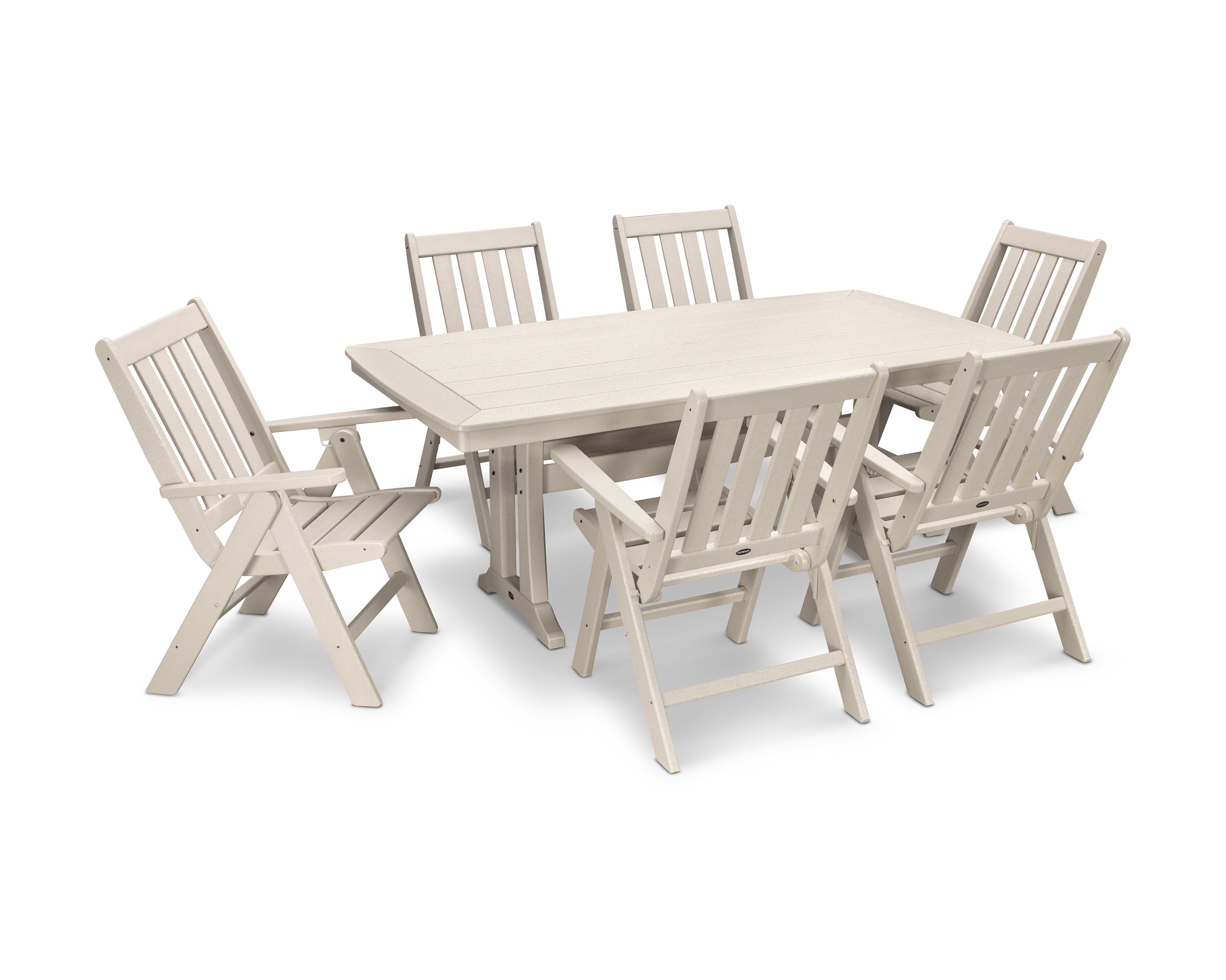 Vineyard Folding Chair 7-Piece Dining Set with Trestle Legs 5