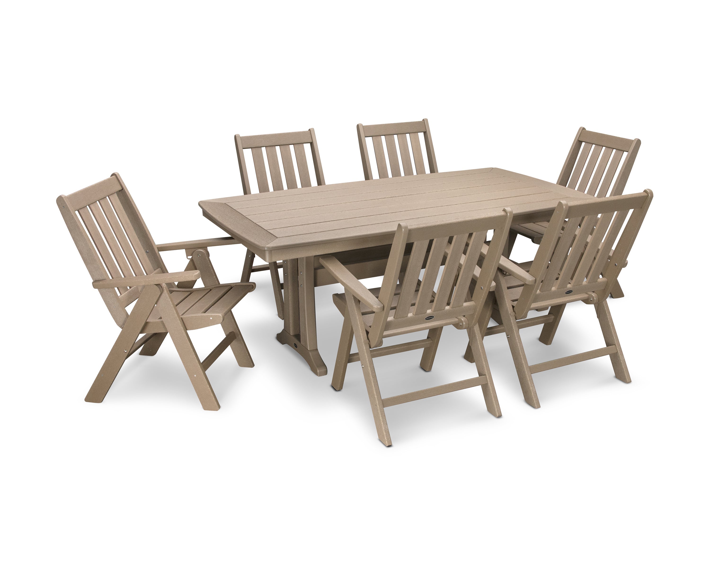 Vineyard Folding Chair 7-Piece Dining Set with Trestle Legs 8
