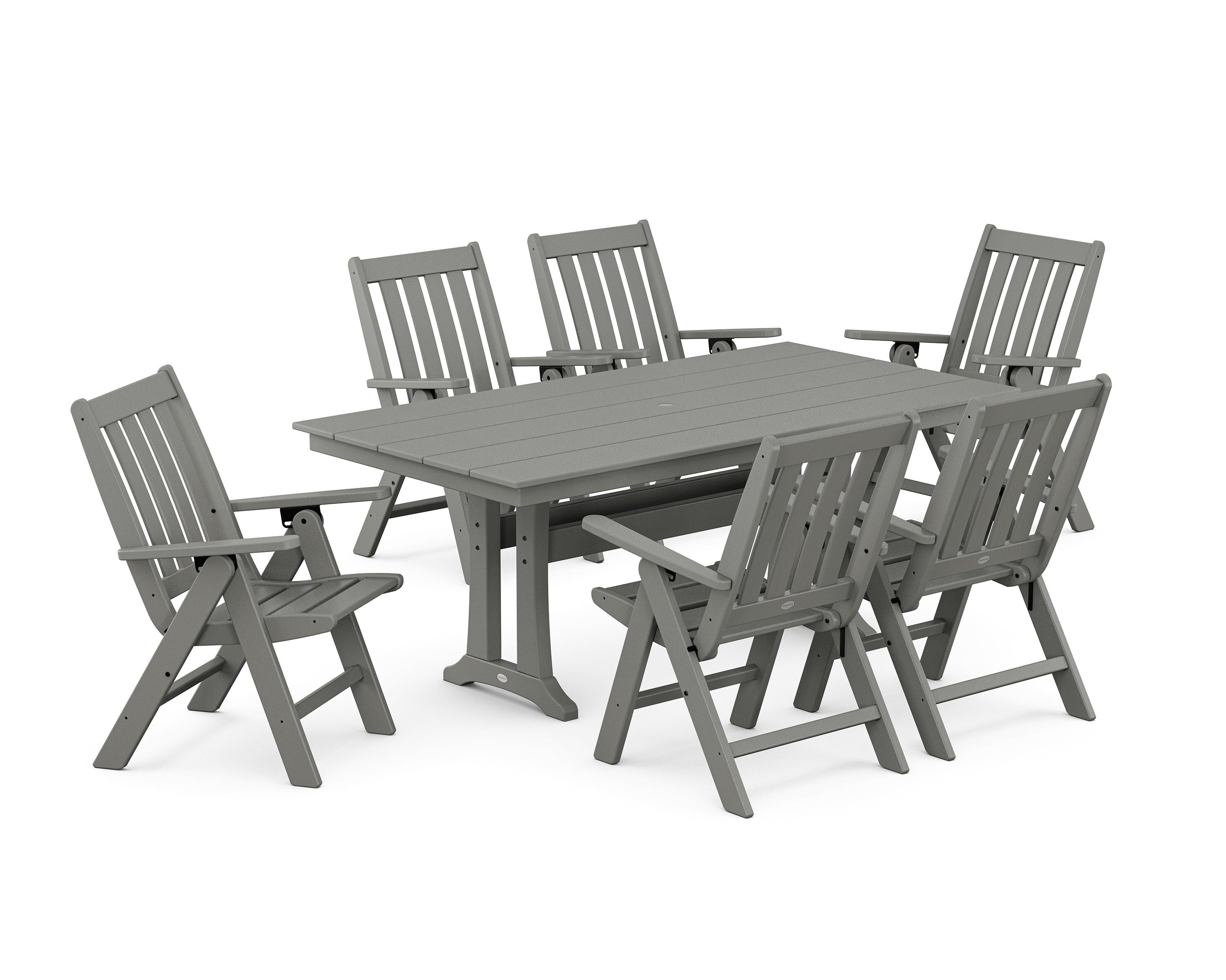 Vineyard Folding Chair 7-Piece Farmhouse Dining Set with Trestle Legs 1