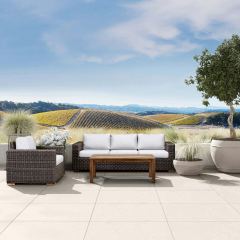 Lifestyle Front View for Dune Teak 3 Piece Sofa Set - Canvas Natural HL-DUNTK-DW-3SS By Harmonia Living