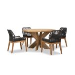 45 Degree Angle of Carl Roost 4 Seat Reclaimed Teak and Rope Dining Set CARL-TK-SET521 by Harmonia Living