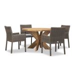 45 Degree Angle Dune Roost 4 Seat Reclaimed Teak Round Outdoor Dining Set DUNE-TK-SET511 by Harmonia Living