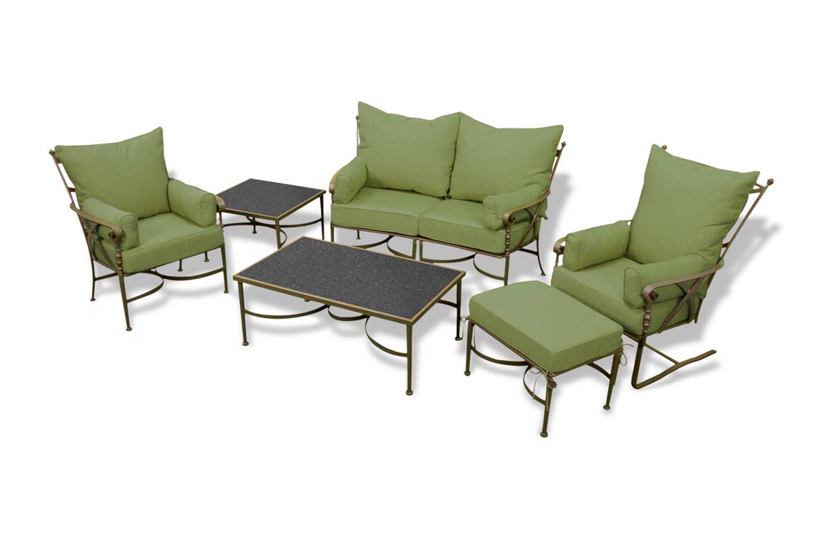 Wrought iron sofa sets like this one are a great addition to any backyard design